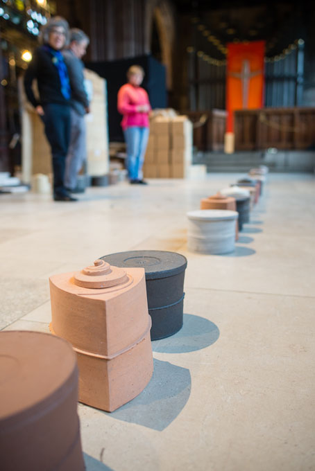 Julian Stair installing Quietus in Manchester Cathedral 2016